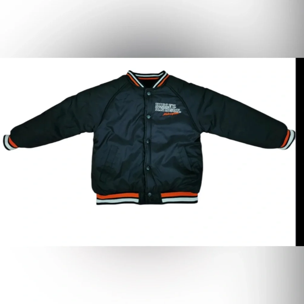 EUC Harley Davidson Children Bomber College Reversible Jacket Motor Cycle SZ 7